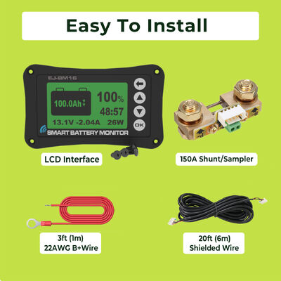 Good price 150A Bluetooth SOC Battery Monitor Fuel Gauge For 12V 24V 48V Solar RV Camping online