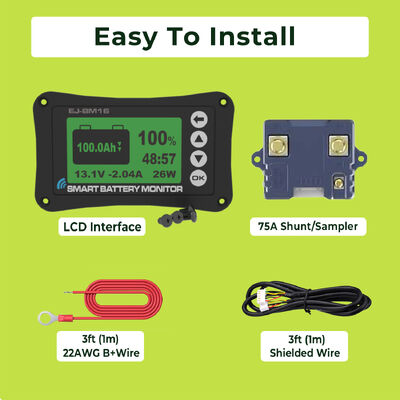 Good price 12V 24V 48V Smart Shunt Battery Monitor 75A 150A 500A For Solar RV Battery Pack online