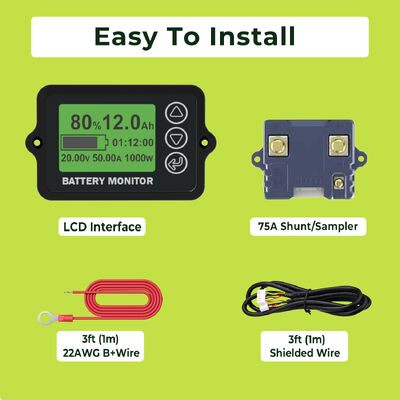Kualitas 75A Current Shunt Battery SOC Meter Capacity Tester For Lithium Lead Acid E Bike E Scooter Motorcycle pabrik