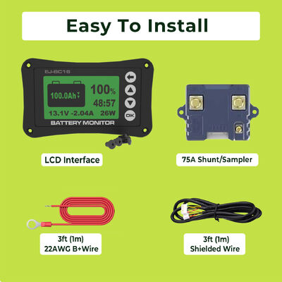 Good price 75A Wireless Battery Monitor 8 - 80V Smart Shunt SOC & Coulomb Meter online